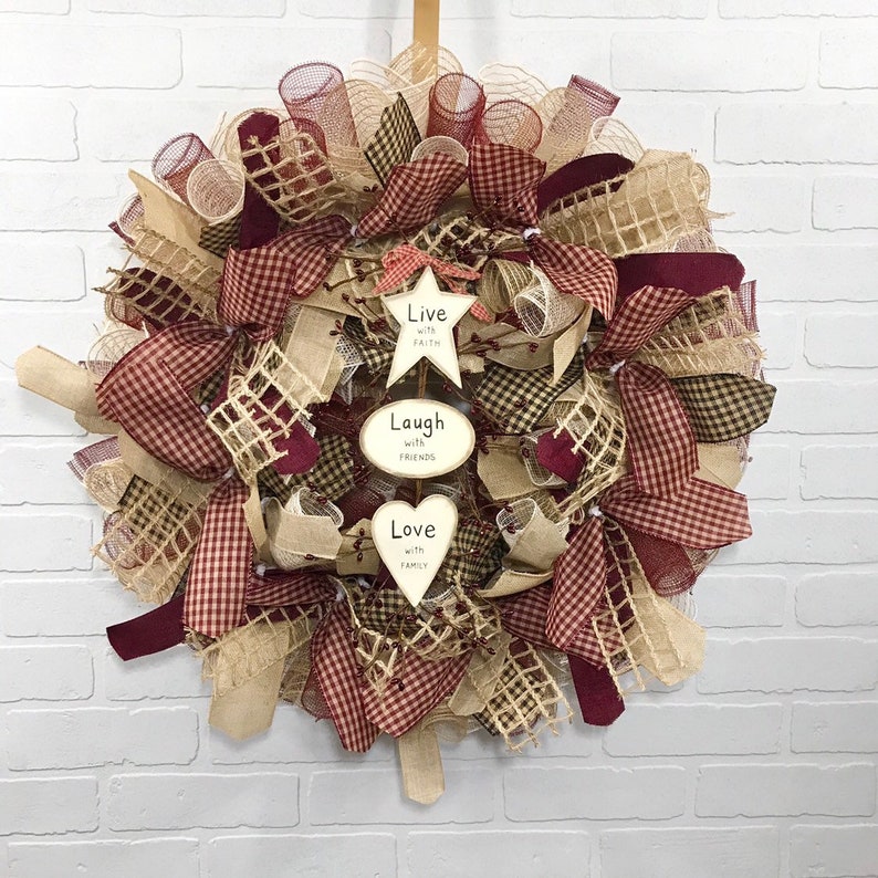 Heart Wreath Farmhouse Wreath Country Farmhouse Decor Welcome Wreath Burlap Wreath Everyday Wreath Deco Mesh Wreath Rustic Wreath