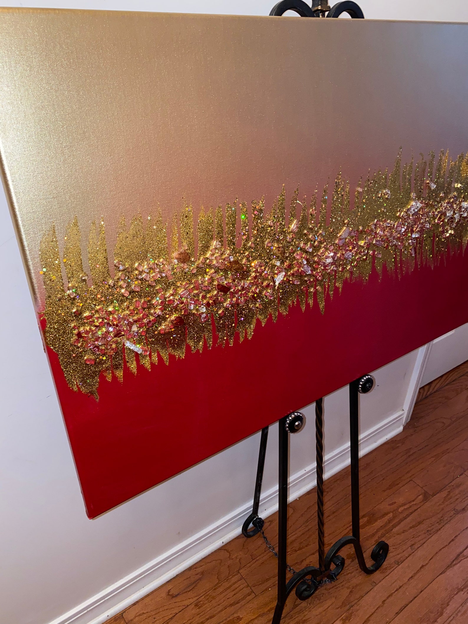 Red and Gold Wall Art Canvas with Bling 24in by 36in Etsy