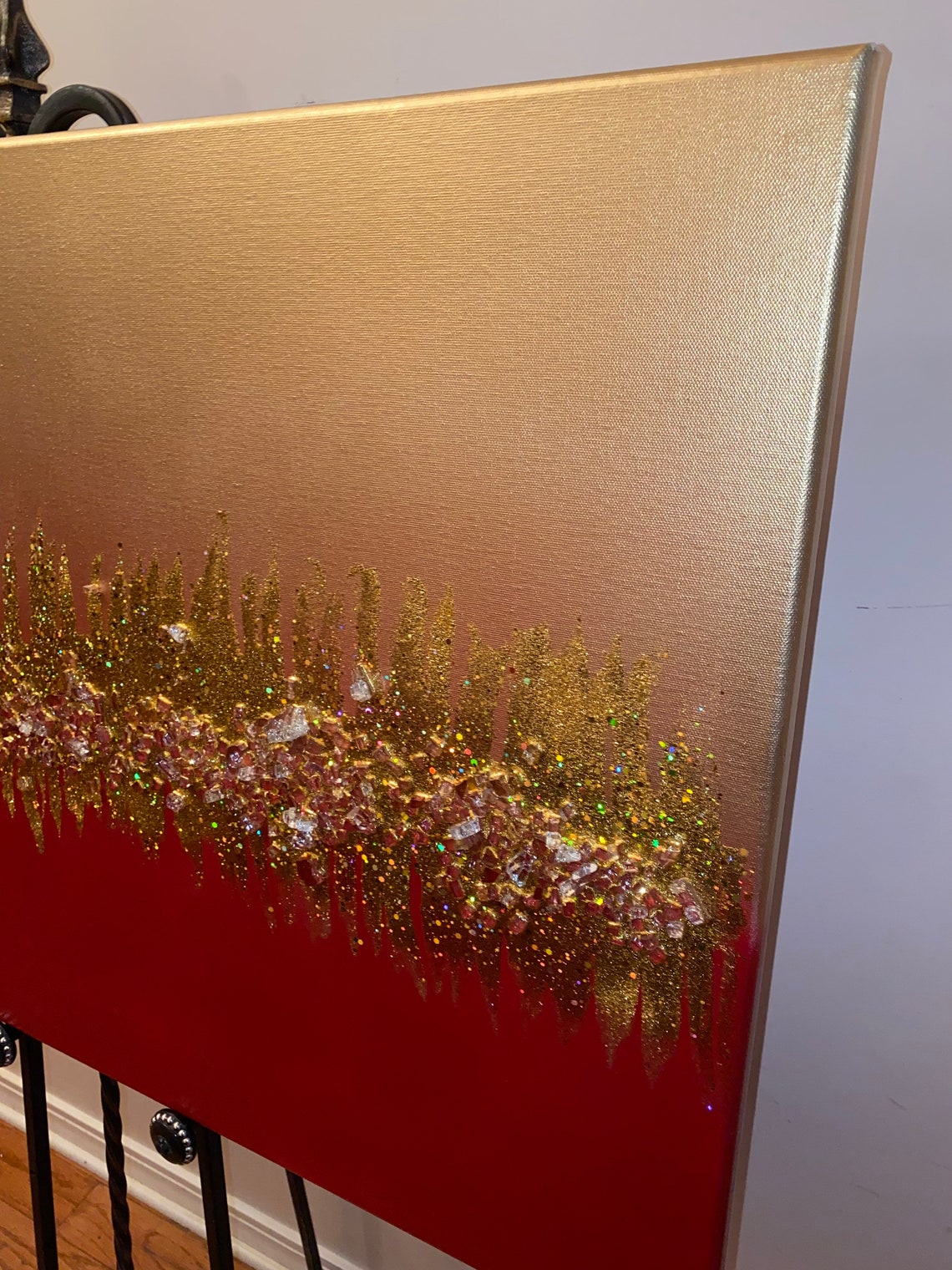 Red and Gold Wall Art Canvas with Bling 24in by 36in Etsy