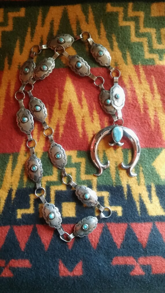 Navajo Sterling Silver Turquoise Naja Necklace