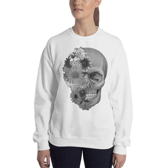 white sweatshirt with roses