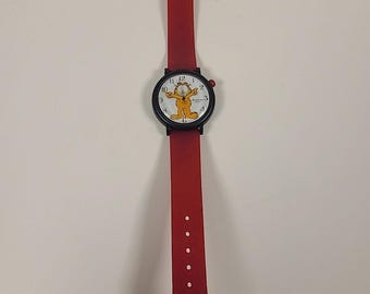 Vintage Armitron Garfield quartz child's watch, black case with red band
