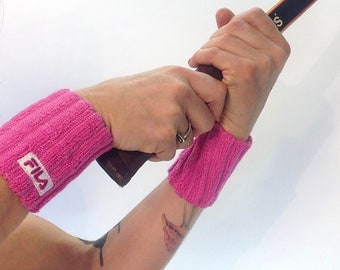 Fila | Vintage 1980s Tennis Wristband | Pink Sport Accessory with White Logo | Retro Athletic Style | Made in Italy | NOS | One Size