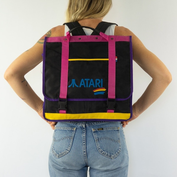 Atari - Vintage Satchel | 1980s | School Bag | Backpack | Plastic/PVC | Video Games | Document Folder | Kids School Bag | Made in France