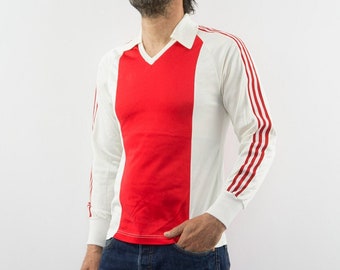 Adidas Vintage Fußball Trikot 1970s | Weiß-Rotes 3-Streifen Kleeblatt | NOS | Frankreich | S