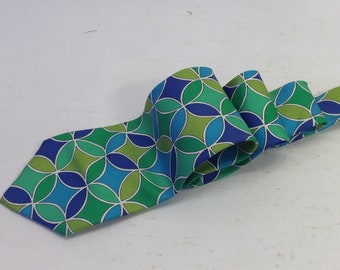 Emilio Pucci | Vintage Silk Necktie | 1960s | Necktie with Geometric Pattern | Green/Blue Cercles | Space Age | Made in Italy | NOS