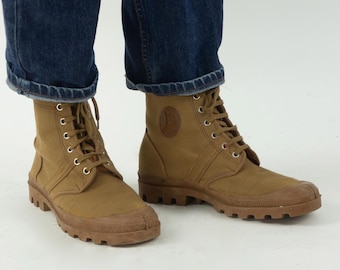 Vintage Palladium Pampa Stiefel 1980er | Camel Canvas Schnürer, Chunky Sohle | Frankreich | UK8 US8