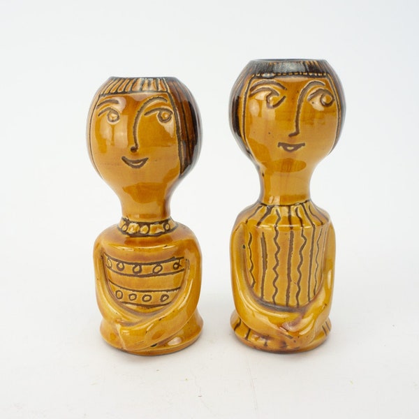 Vilà Clara | Paire de Vases Anthropomorphe Vintage | 1960s | Art Naïf | Couple | Céramique | Bougeoir | Dlg Jacques Pouchain | Made in Spain
