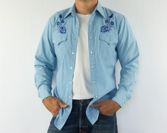 Vintage 80's Karman Embroidered Western Shirt Size S Made in