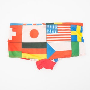 Vintage Swim Briefs 1970s | Retro Swim Trunks | Muticolored Flag Pattern Swimsuit | Germany | XS