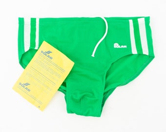 Solar | Maillots de Bain Homme Vintage | 1970s | Slip de Bain à Bandes | Vert/Blanc | Maillot Sport | Made in Germany | NOS | Taille S