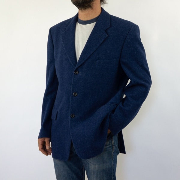 Yves Saint Laurent | Vintage Men's Blazer | 1980s | Suit Jacket | Blue/Gray Wool Jacket | Sport Coat | Made in France | Size M