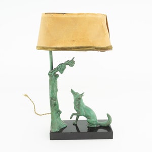 Max Le Verrier | Vintage Table Lamp | 1930s | Spelter Statue | Sculpture | Art Deco Bronze | La Fontaine's Fables | Made in France