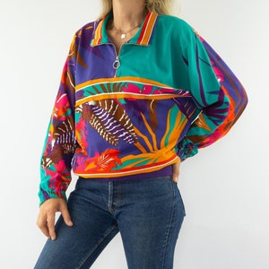 Nini Ferrucci Vintage Novelty Sweater 1990s | Multicolor Cotton Pullover with Zip | Funky 90s Streetwear | Tracksuit Look | Size M
