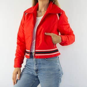 Vintage Women&#39;s Ski Jacket 1970s | Red Quilted Winter Anorak | Retro Ski Outerwear | Short Puffer Coat | Made in Germany | Size M