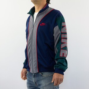 Nike Vintage Track Jacket 1990s | Collector Sports Jacket Oversize Logo Zipper | Gray Blue Green | Hip Hop Old School Rave Style | Size M