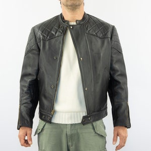 Vintage 1970s Motorcycle Jacket | Cafe Racer Biker Bobber Style | Black Quilted Leather | Retro Moto Jacket | Made in France | NOS | Size L