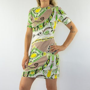Vintage A-line Dress | 1970s | Mini Dress in Leonard Style | Floral Pattern | Shirt Dress | Short Sleeves | Made in Spain | NOS | Size S