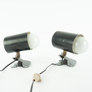 Pair of Vintage Clamp Spotlights 1950s | Black Lacquered Metal Lamps | Adjustable Wall Lights | Minimalist | Mid Century Modern