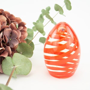Vintage Paperweight 1970s | Blown Glass Egg | Spiral Oval Sulfide | Orange Glass Paste | Crystal Art Object | Desk Decor | Made in France