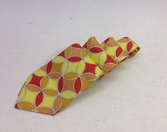 Emilio Pucci | Vintage Silk Necktie | 1960s | Necktie with Geometric Pattern | Yellow/Orange Cercles | Space Age | Made in Italy | NOS