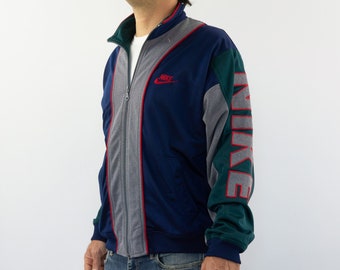 Nike Veste Survêtement Vintage 1990s | Bleu Gris Vert | Logo Manche | Taille M