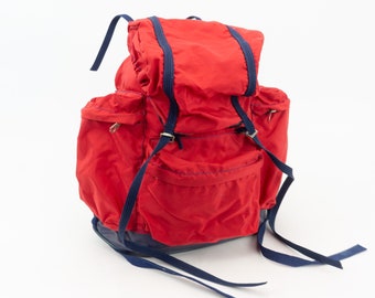 Vintage Backpack | 1980s | Hiking Bag | Red/Blue Nylon Rucksack | Mountain Bag | Mountaineering | Lightweight Backpack | Made in Spain