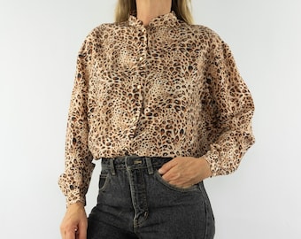 80s 90s Vintage Long Leopard Shirt Blouse - Etsy