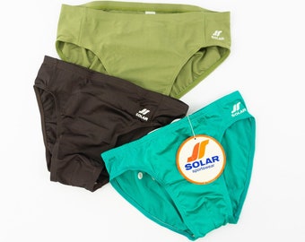 Solar | Vintage Swim Brief | 1980s | Men&#39;s Swimwear | Shiny | Turquoise/Brown or Khaki | Athletic Swim Trunks | NOS | Made in Germany