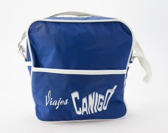 Vintage Travel Bag | 1970s | Sports Bag | Shoulder Bag | Viajes Canigó | Nylon | Blue/White | Retro Bag | Vespa | Mods | NOS | Small Size