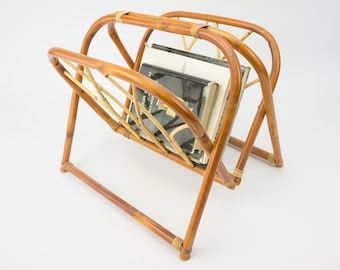 Revistero vintage de ratán y bambú, años 70, plegable, de mediados de siglo, decoración retro, Francia