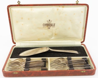 Orbrille | Vintage Dessert Cutlery Set | 1930s | Forks/Pie Server | Silver Metal | Goldsmithery | Art Deco Silverware | Made in France
