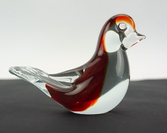 Vintage Murano Bird 1980s | Blown Glass Sculpture | Crystal & Glass Paste | Collectible Figurine |  Italy