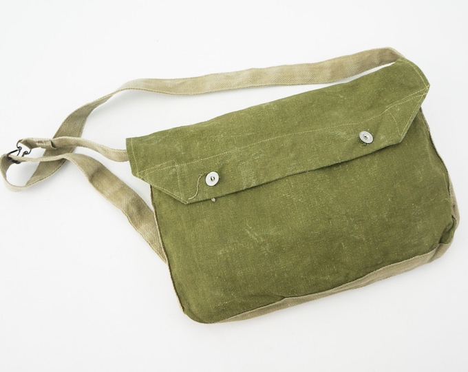 Vintage Military Bag 1950s French Army Bag Khaki Shoulder Bag Haversack