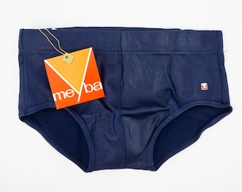 Meyba | Vintage Men&#39;s Swimwear | 1970s | Navy Blue Swim Brief |  Shiny | High Waist | Retro Swim Trunks | Made in Spain | NOS