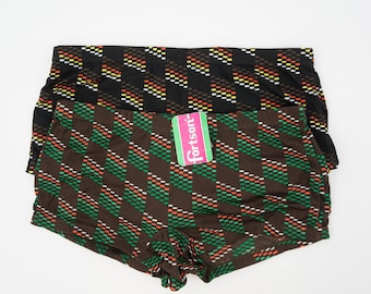 Fortson Vintage 1970s Men’s Swim Brief | Square Leg Trunks with Retro Geometric Pattern | Brown Black | NOS Swimwear | Made in Spain | M
