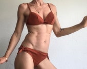 Solar Vintage Bikini 1970s 2 Piece Swimsuit Mat Orange Brick Red Retro Bikini Deadstock Size S