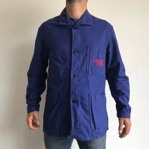 Ropa de trabajo vintage francesa / Década de 1970 / Chaqueta de trabajador azul / Bleu de Travail / Algodón azul índigo / Hecho en Francia / Sanfor / Talla 50