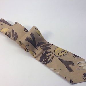 Paco Rabanne | Vintage Silk Necktie | 1980s | Necktie with Abstract Pattern | Beige/Brown | Made in France | NOS