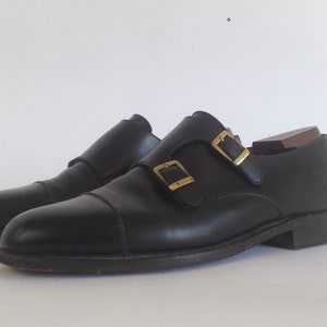 Vintage J.M. Weston schoenen met monniksband jaren 80 | Zwarte leren derby, klassiek | Frankrijk | US7,5