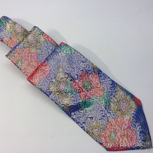 Paco Rabanne | Vintage Silk Necktie | 1980s | Necktie with Paisley/Foral Pattern | Shiny Silk | Blue/Gold/Red/Green | Made in Italy | NOS