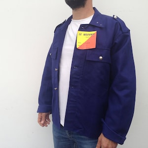 Le Mécano Vintage Chore Jacket 1960s | Indigo Sanfor Cotton French Workwear | Retro Blue Work Coat | NOS | Made in France | Size L