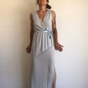 Vintage Evening Dress Maxi Dress 1980s Striped Infinity Dress Light Blue/White Ruffle Dress Made in France Size S image 1