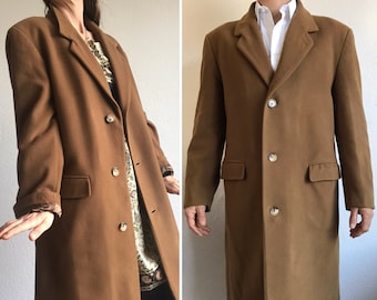 Yves Saint Laurent | Vintage Cachemere Coat | 1970s | Tan Coat | Classic Winter Coat | Mid Length | Made in France | Size M