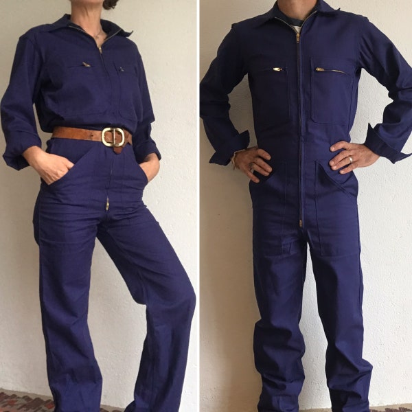 Workwear Français Vintage | 1970s | Combinaison Mécanicien | Bleu de Travail | Overall | Coton Bleu Indigo | Made in France | NOS | Taille S