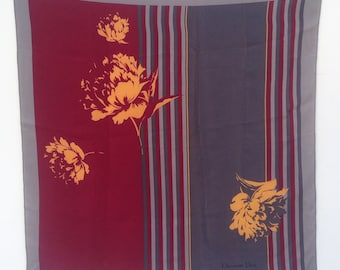 Christian Dior vintage zijden sjaal jaren 80 | Bordeauxrood gestreept vierkant bloemen | Gemaakt in Frankrijk | 30"