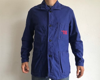 Vintage French Chore Work Jacket 1970s | Indigo Sanfor Workwear | Made in France | L