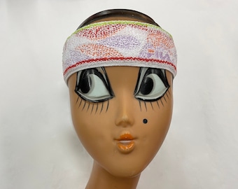 Fila Vintage Tennis Headband 1980s | White Sweatband Green Pink Abstract | Retro | NOS | Italy