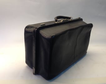 French Doctor's Bag | 1940s | Vintage Gladstone Bag | Black Leather Suitcase | Antique Doctor Bag | Weekender | Made in France | Big Bag