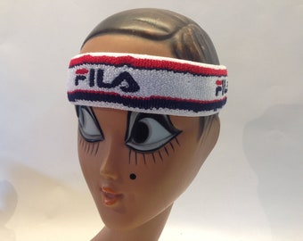 Fila Vintage Tennis Headband 1980s | Retro Sport Sweatband | White Blue Red | One Size | Rare Athletic Gear | Made in Italy | NOS